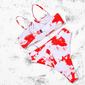 RedTie-Dye Padded Bra Push Up High Waist Bikini