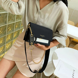 Scrub Leather Contrast Color Crossbody Chain Bag