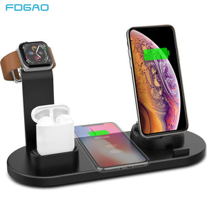 4 in 1 Wireless Charging Stand For Apple Watch 6 5 4 3 2, iPhone 11 X XS XR 8 and Airpods Pro 10W Qi Fast Charger Dock Station