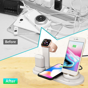 4 in 1 Wireless Charging Stand For Apple Watch 6 5 4 3 2, iPhone 11 X XS XR 8 and Airpods Pro 10W Qi Fast Charger Dock Station