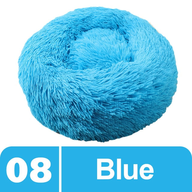 Blue Plush Donut Pet Bed