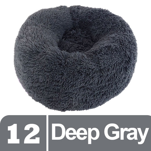 Deep Gray Plush Donut Pet Bed