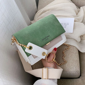 Scrub Leather Contrast Color Crossbody Chain Bag