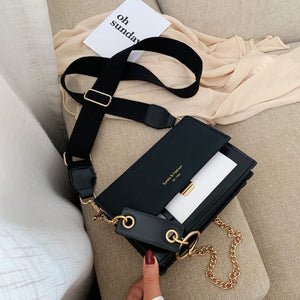 Scrub Leather Contrast Color Crossbody Chain Bag