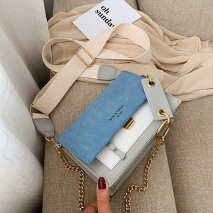 Scrub Leather Contrast Color Crossbody Chain Bag