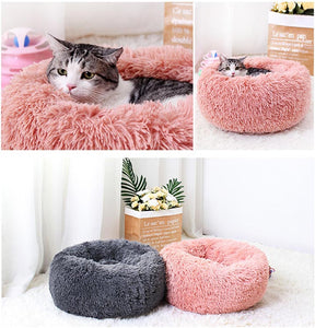 Apricot Plush Donut Pet Bed