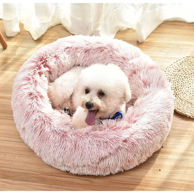 Apricot Plush Donut Pet Bed