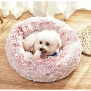 Apricot Plush Donut Pet Bed