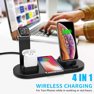 4 in 1 Wireless Charging Stand For Apple Watch 6 5 4 3 2, iPhone 11 X XS XR 8 and Airpods Pro 10W Qi Fast Charger Dock Station