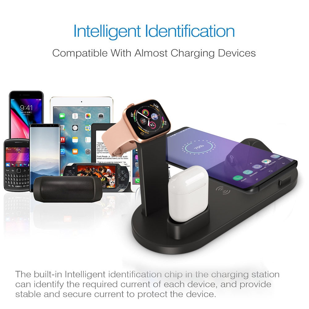 4 in 1 Wireless Charging Stand For Apple Watch 6 5 4 3 2, iPhone 11 X XS XR 8 and Airpods Pro 10W Qi Fast Charger Dock Station