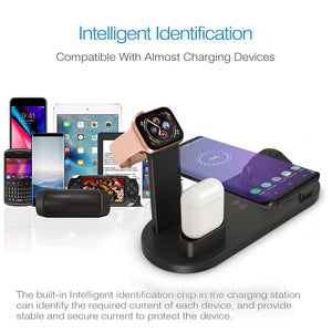 4 in 1 Wireless Charging Stand For Apple Watch 6 5 4 3 2, iPhone 11 X XS XR 8 and Airpods Pro 10W Qi Fast Charger Dock Station