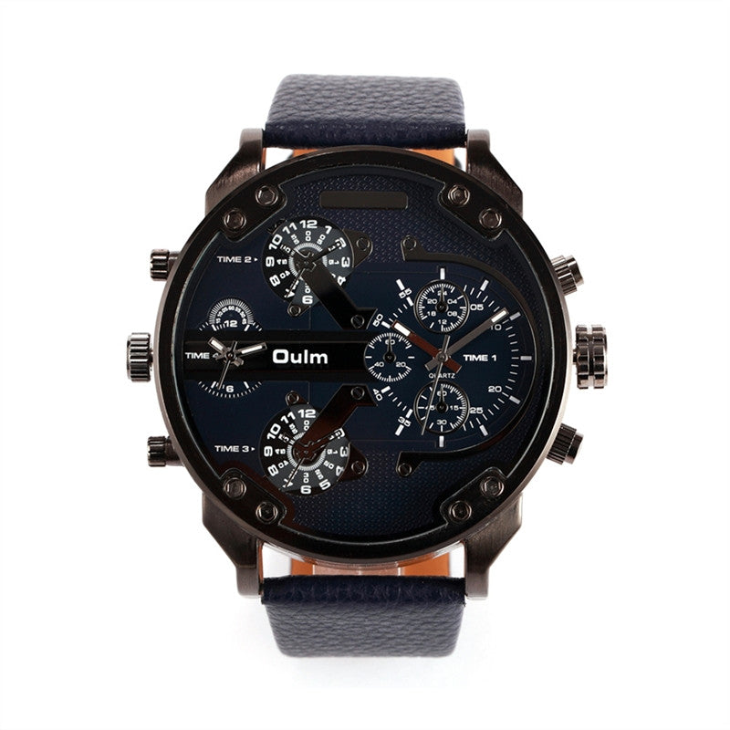 Oulm Men's Dial Dual Time Display Quartz Wrist Watch with Cloth Band