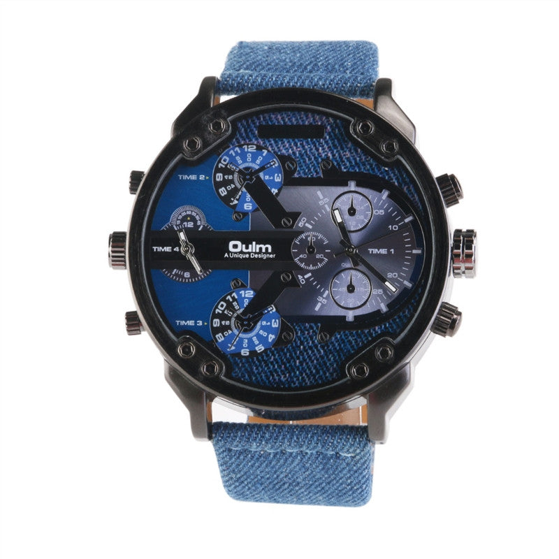 Oulm Men's Dial Dual Time Display Quartz Wrist Watch with Cloth Band