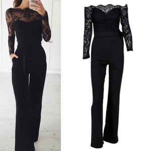 Black Elegant Off Shoulder Lace Jumpsuit