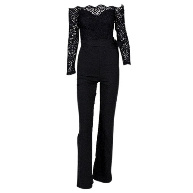 Black Elegant Off Shoulder Lace Jumpsuit